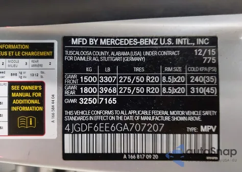 2016 Mercedes-Benz Gl 450 4Matic z USA, uszkodzony, nr VIN 4JGDF6EE6GA707207